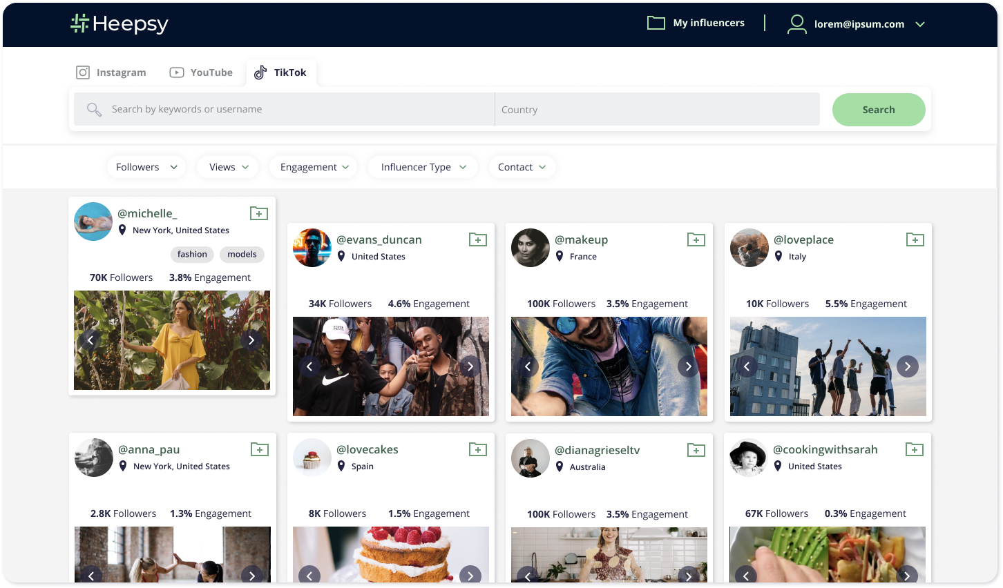 Heepsy TikTok influencers discovery Discover TikTok creators for