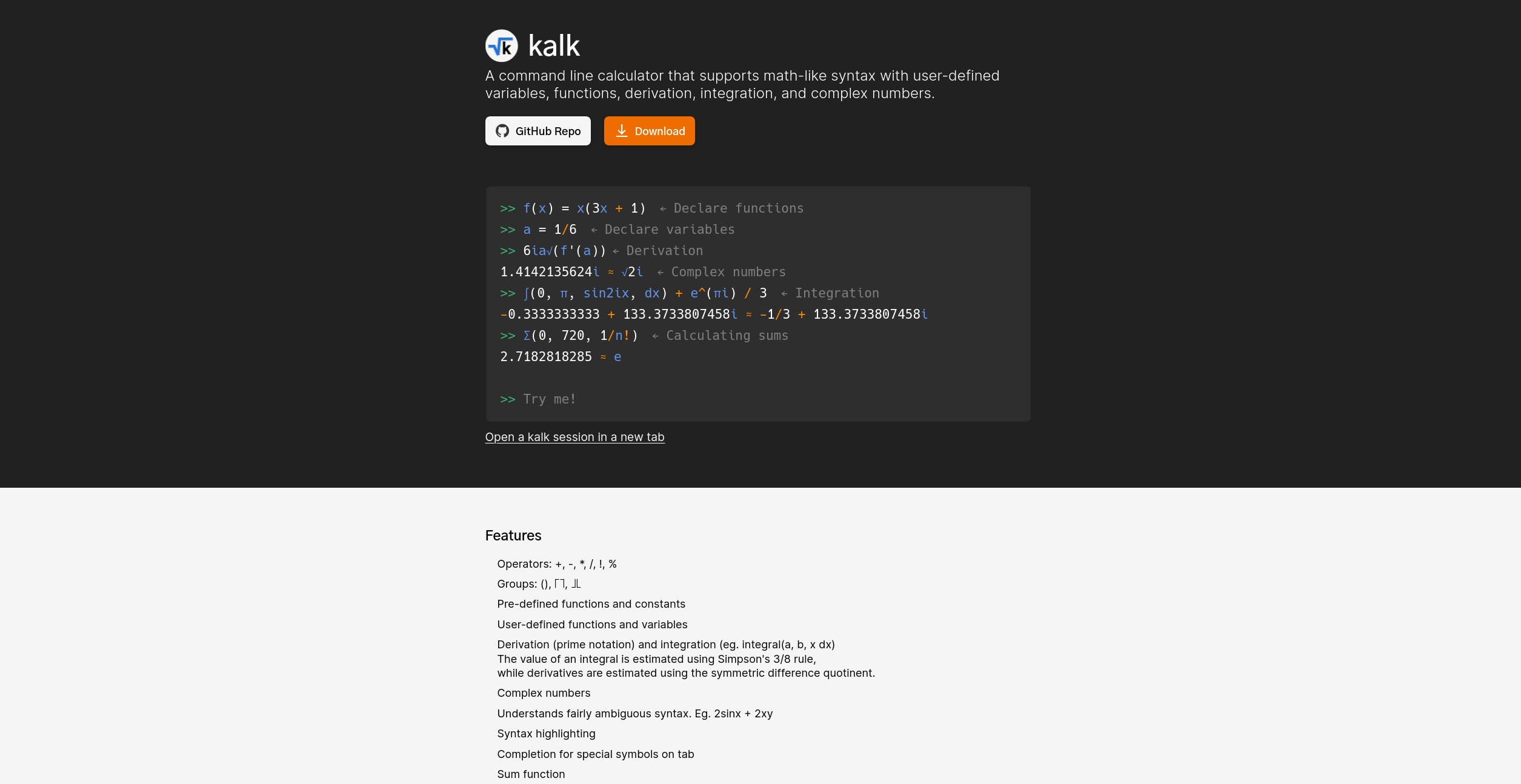 Kalk A Calculator That Supports Math Syntax Complex Numbers Etc Product Hunt