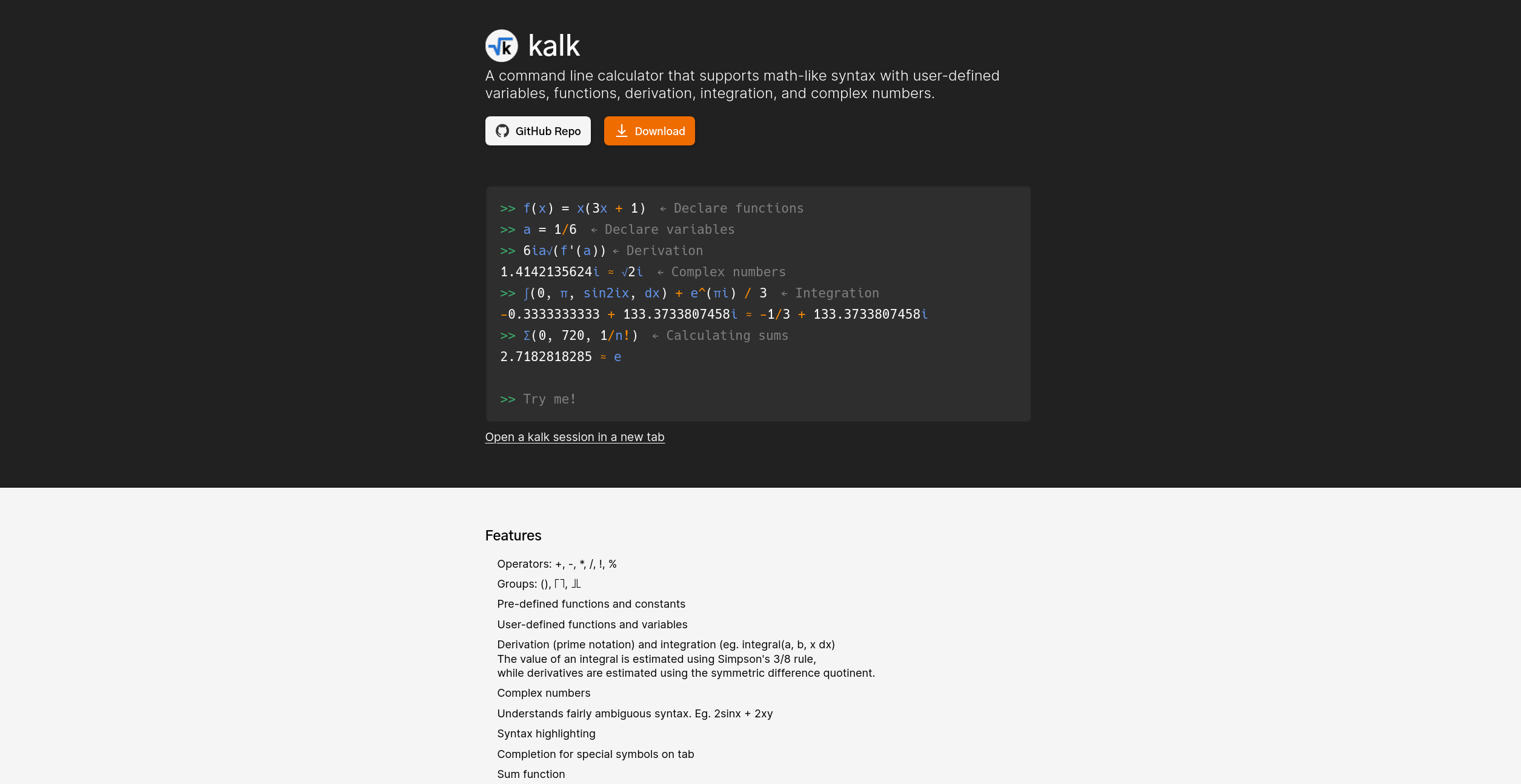 Kalk A Calculator That Supports Math Syntax Complex Numbers Etc Product Hunt