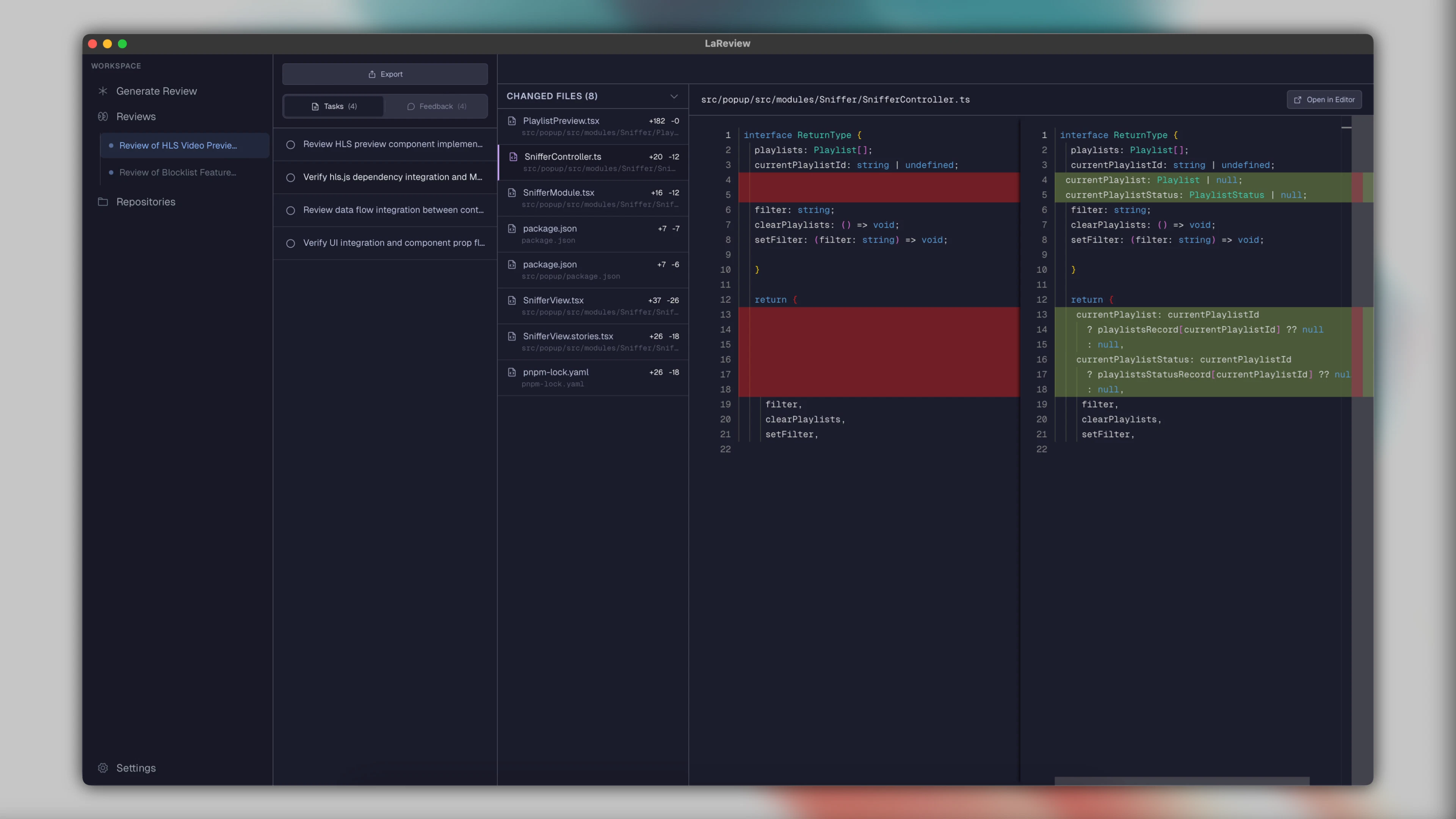 LaReview screenshot 2