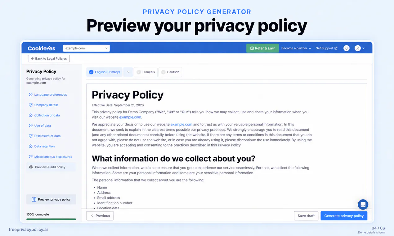 PrivacyPolicy Generator by CookieYes gallery image