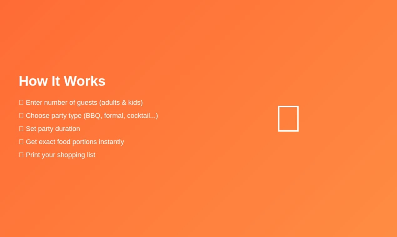 PartyFoodCalc - Screenshot 2 showing product features and functionality