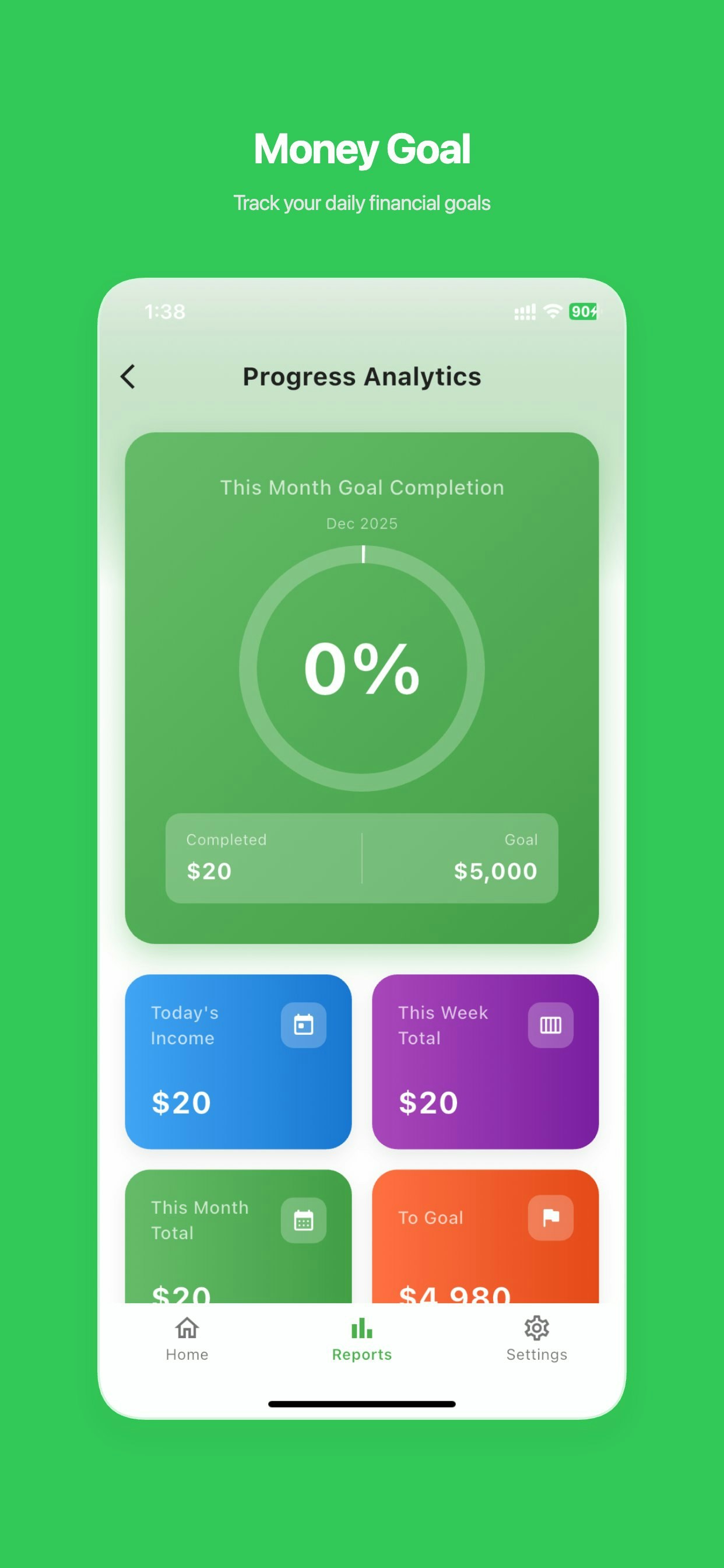 MoneyGoal - income goals daily tracker - Screenshot 3 showing product features and functionality