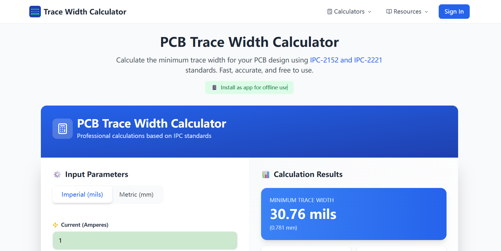 PCB Trace Width Calculator gallery image