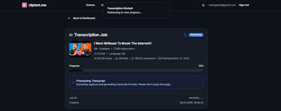 Cliptext.me - Youtube transcription tool gallery image