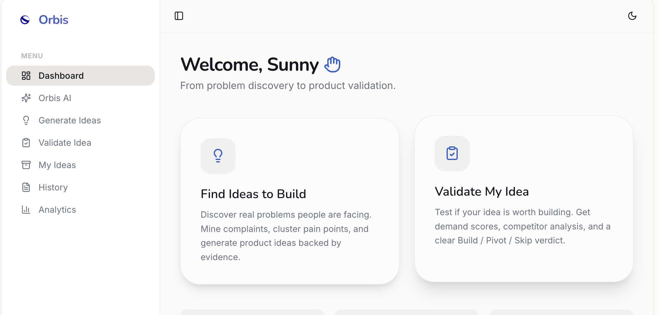 Orbis — AI Product Research & Validation - Screenshot 3 showing product features and functionality