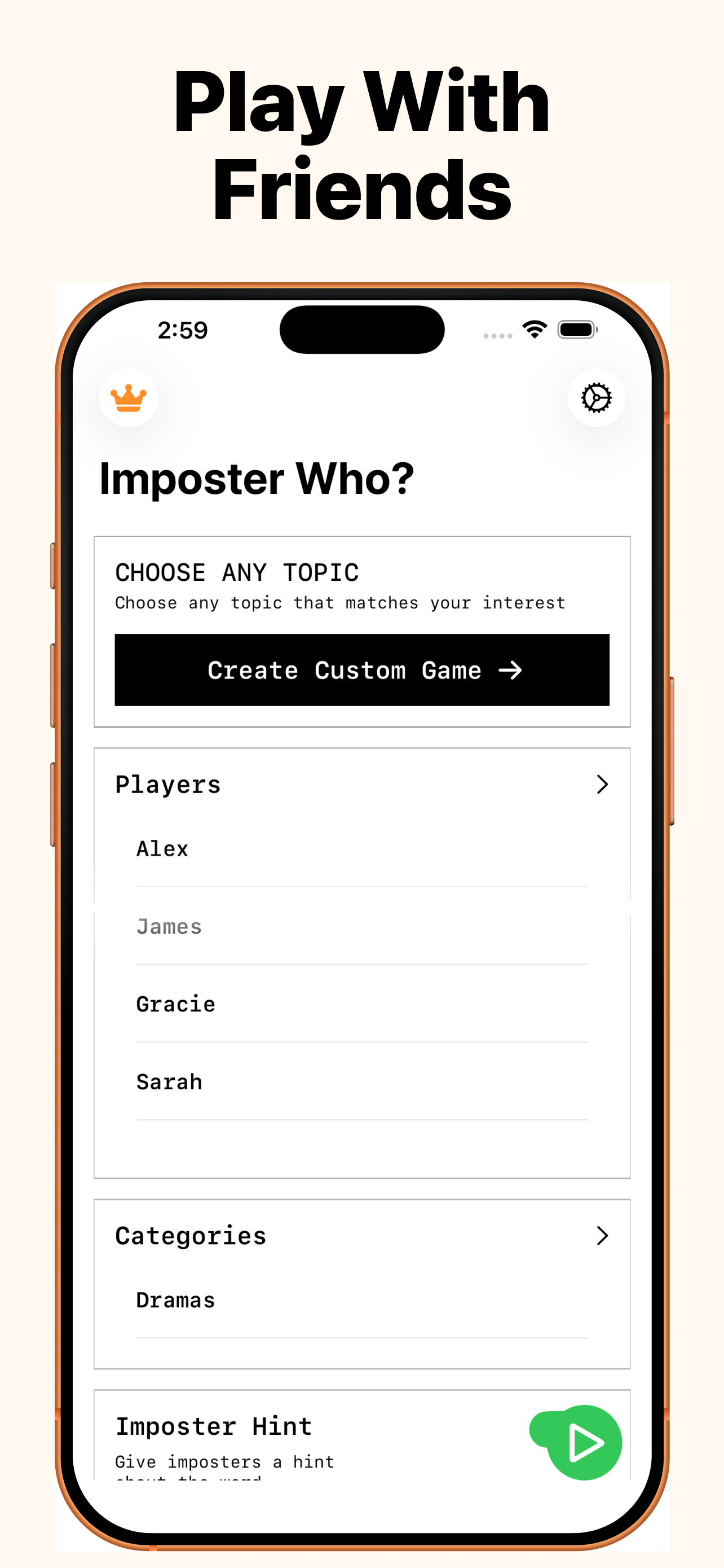 Imposter - Word Trivia Game - Main product screenshot demonstrating key features and user interface