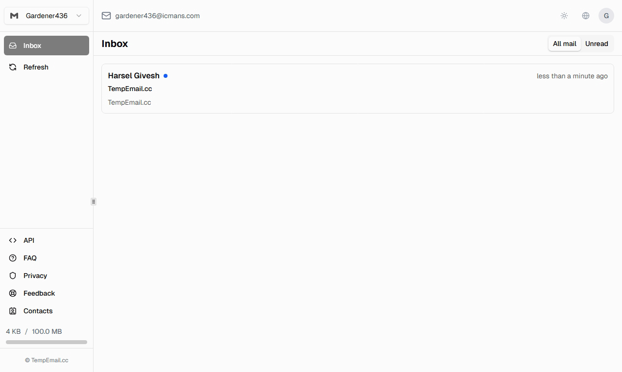 TempEmail.cc - Screenshot 2 showing product features and functionality
