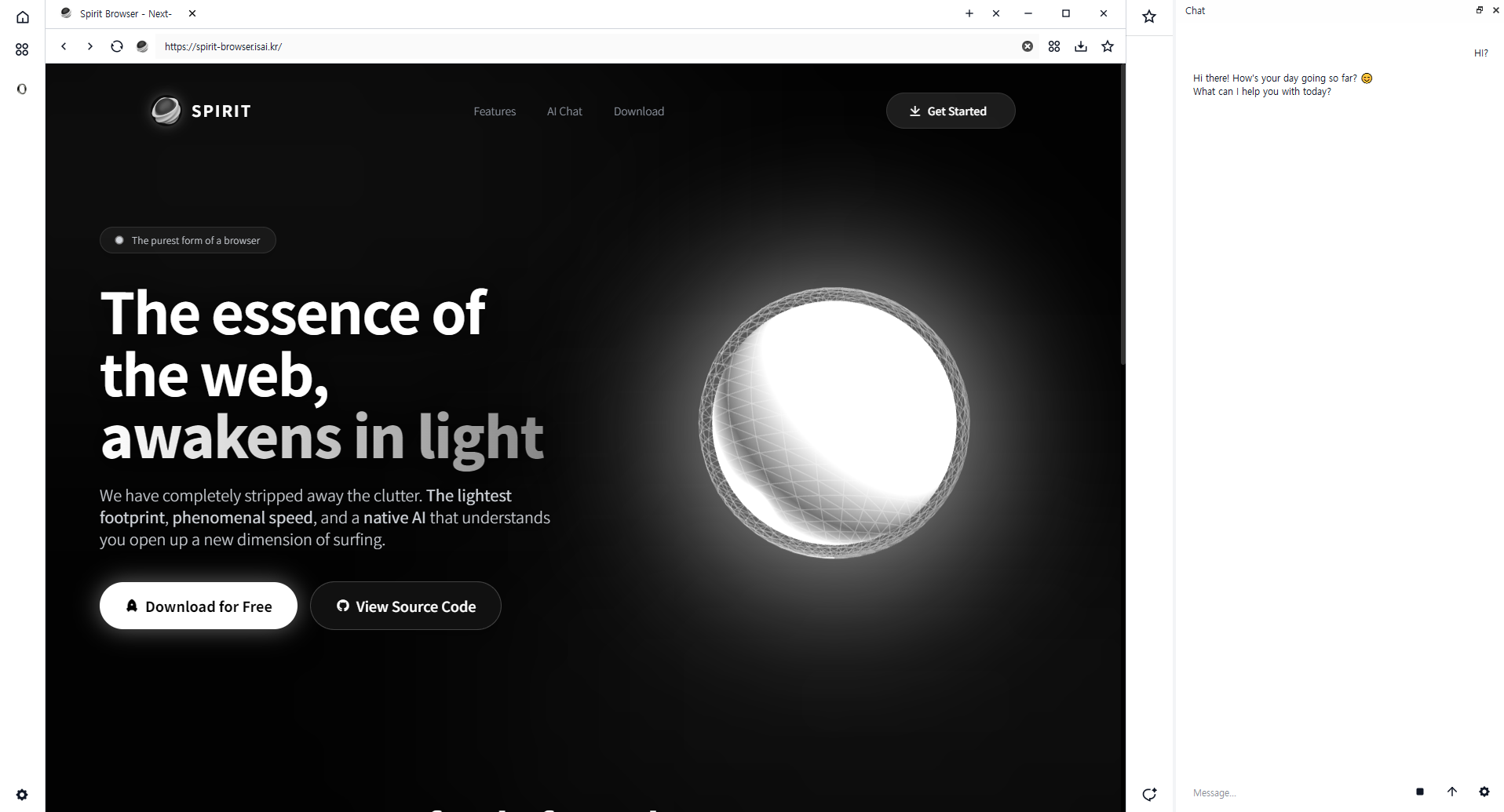 Spirit Browser - Main product screenshot demonstrating key features and user interface