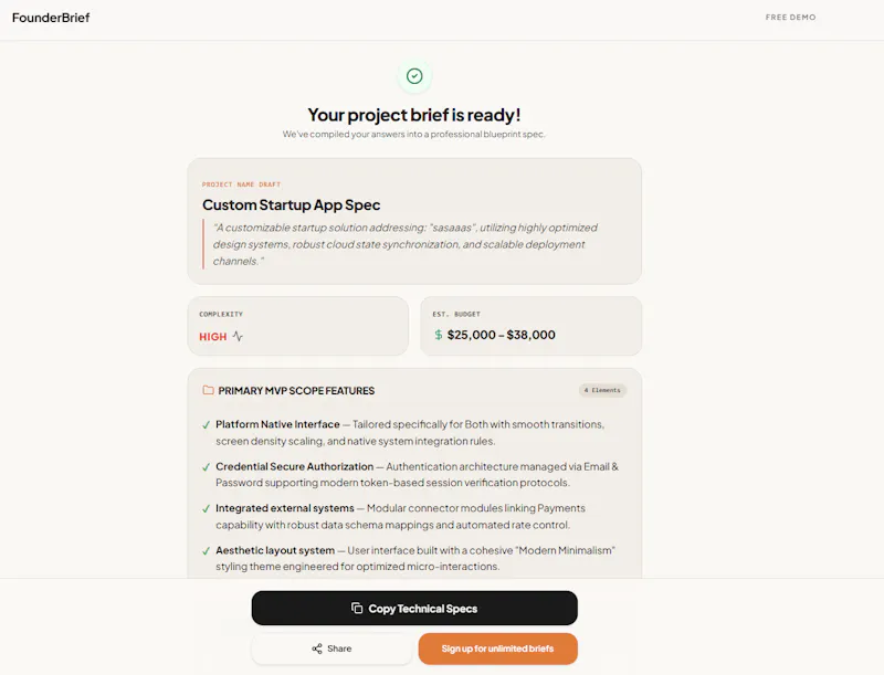 FounderBrief-idea to PRD in any language screenshot 2