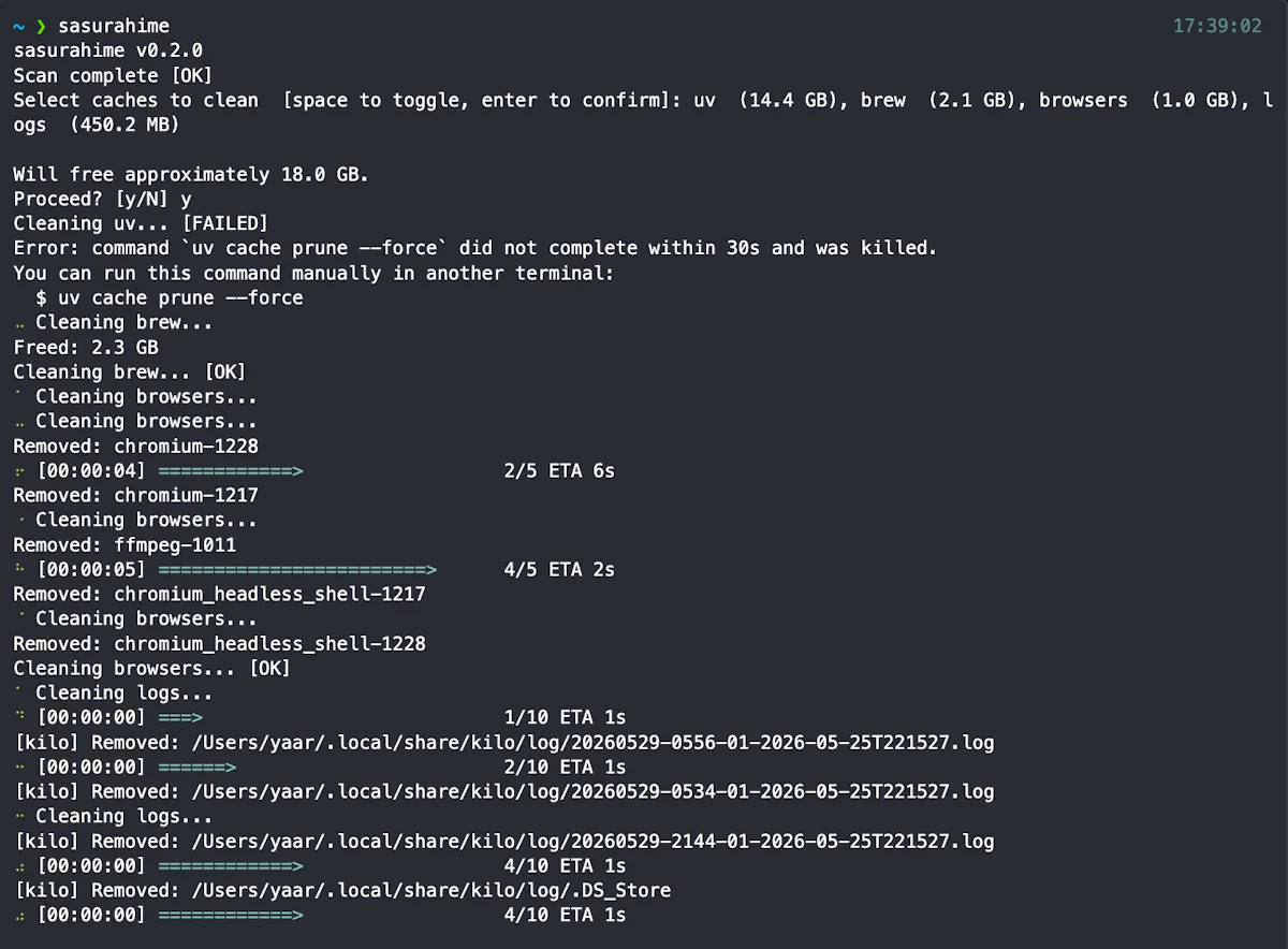 sasurahime — Cache Cleaner for Mac Dev