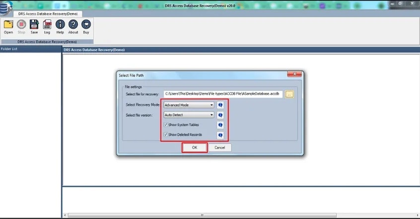 DRS Softech MS Access Recovery Tool - Screenshot 3 showing product features and functionality