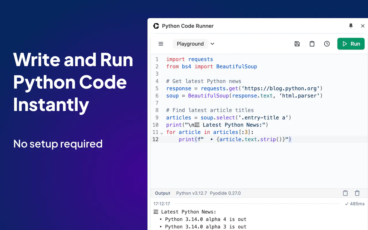 Cliprun: Python Code Runner & Playground: Run Python code from any ...