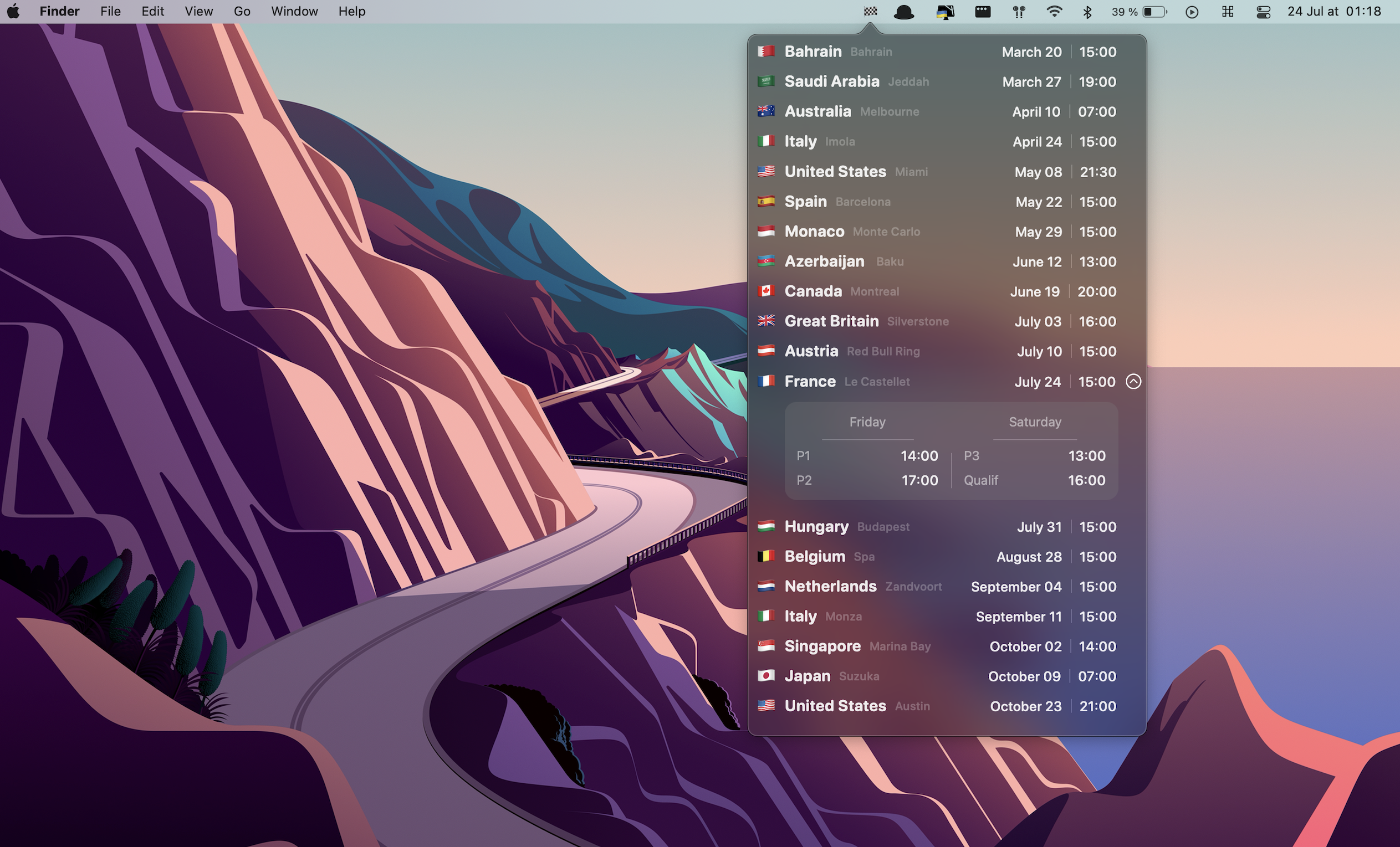 Formula 1 Calendar MenuBar gallery image