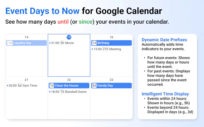 Event Days to Now for Google Calendar screenshot 2