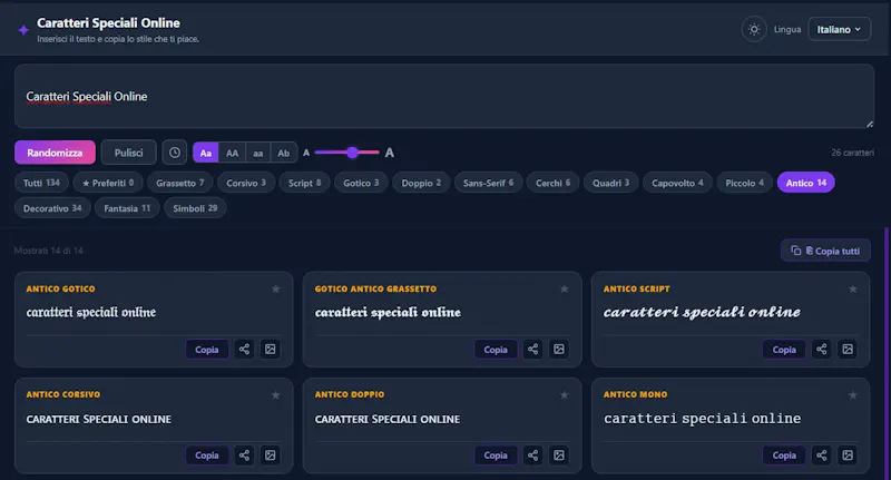 Caratteri Speciali Online screenshot 1