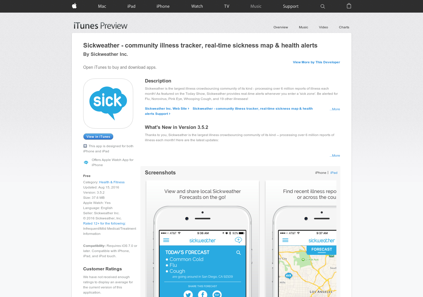 Sickweather, Apple Watch