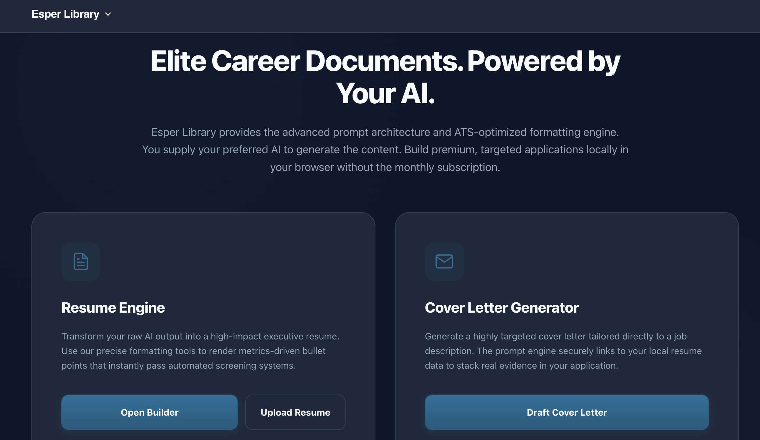 Esper Library: Free BYOAI Resume Engine gallery image