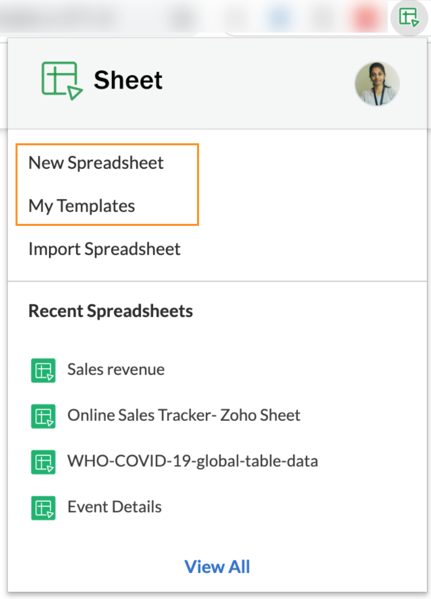 Zoho Sheet Image