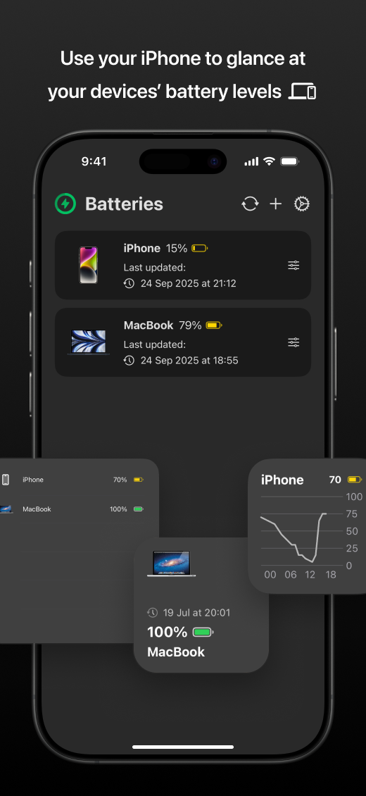 Média Batteries - widgets de batterie croisée - Intégrez les niveaux de batterie sur iPhone, iPad, Watch et Mac. 5
