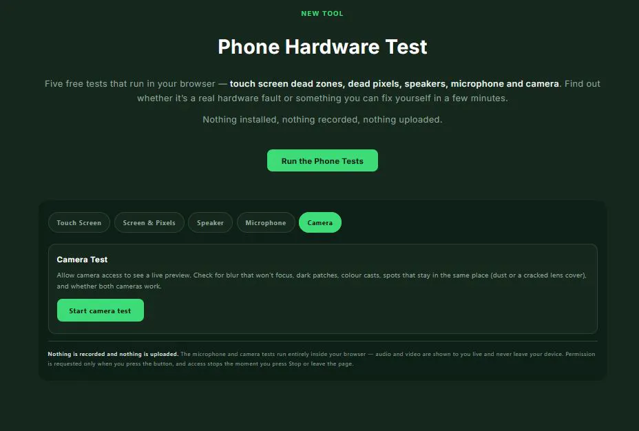 Phone Test browser-based hardware check gallery image