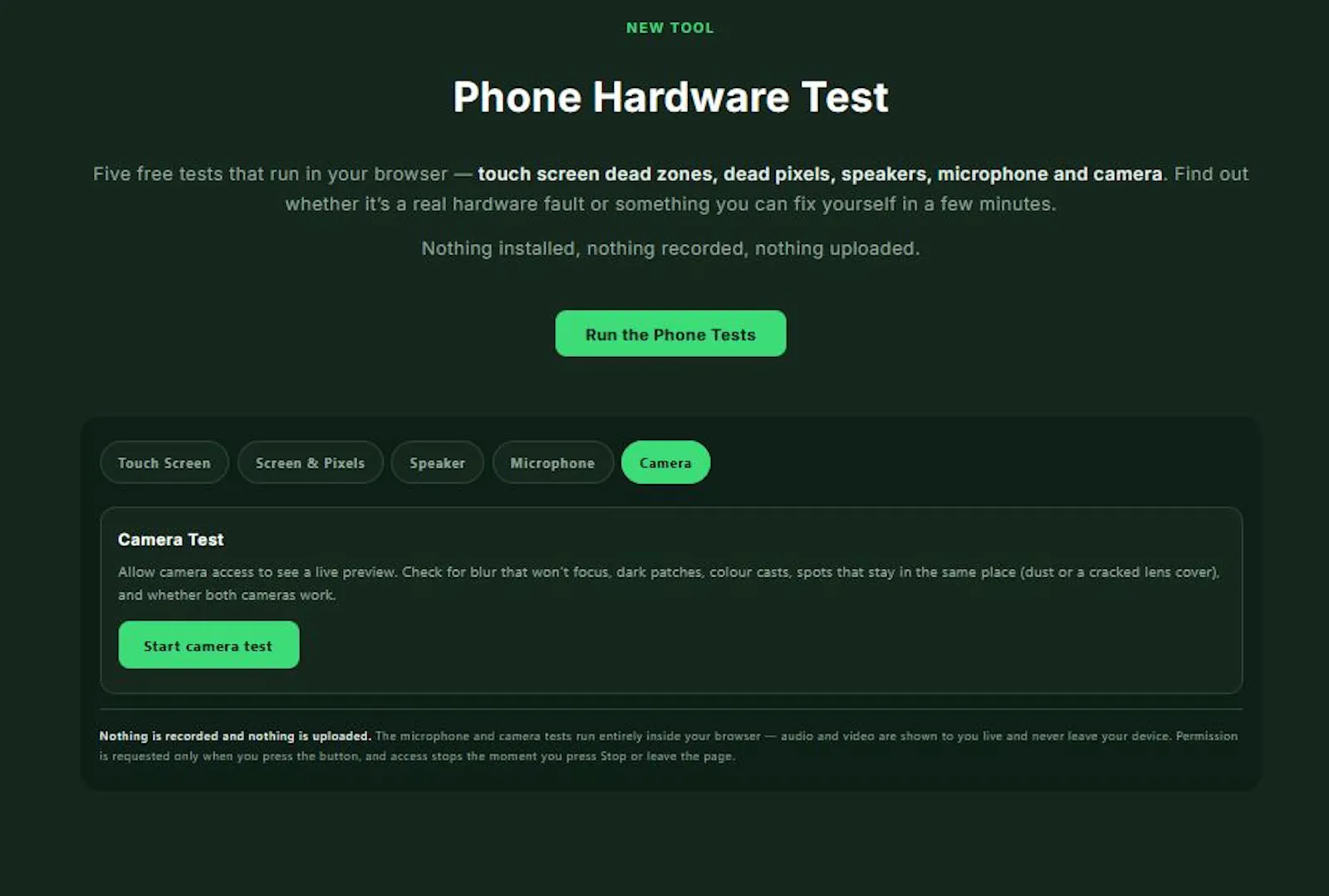 Phone Test browser-based hardware check screenshot 4