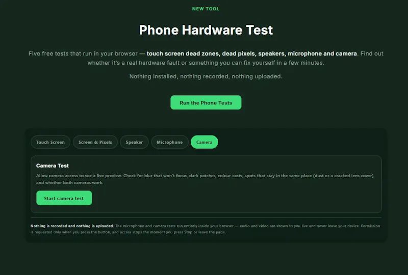 Phone Test browser-based hardware check screenshot 4