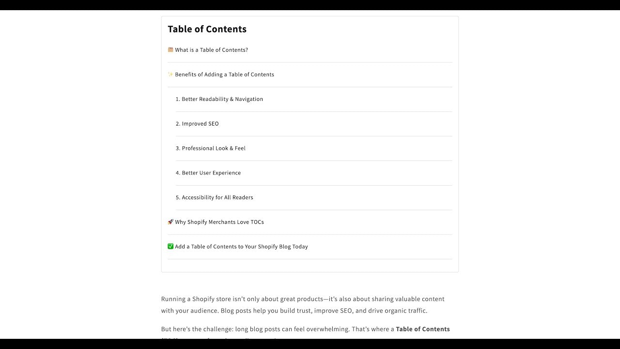 Shopify Table of Contents gallery image