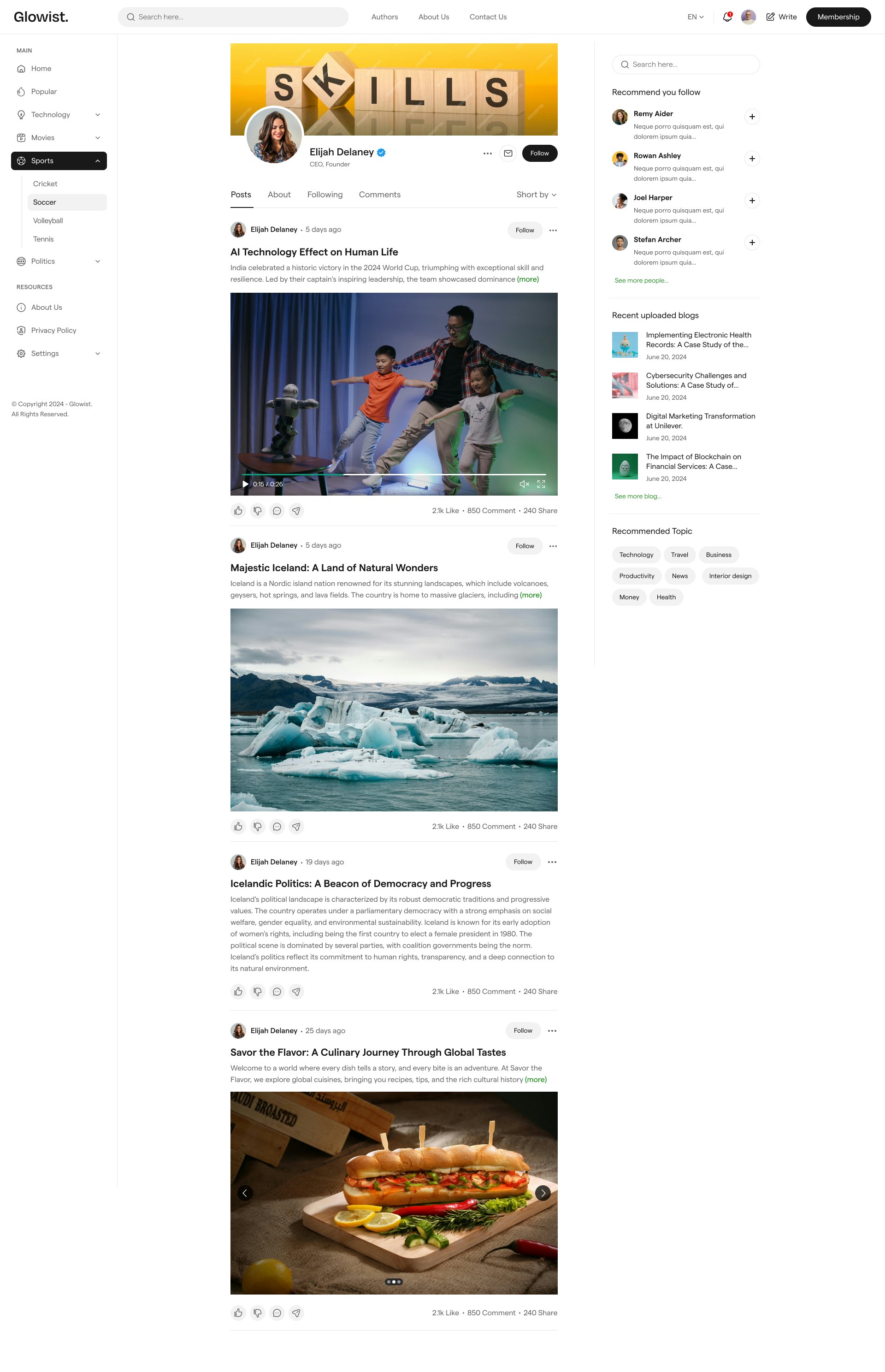Glowist: Blog เว็บไซต์เทมเพลต Next.js media 16