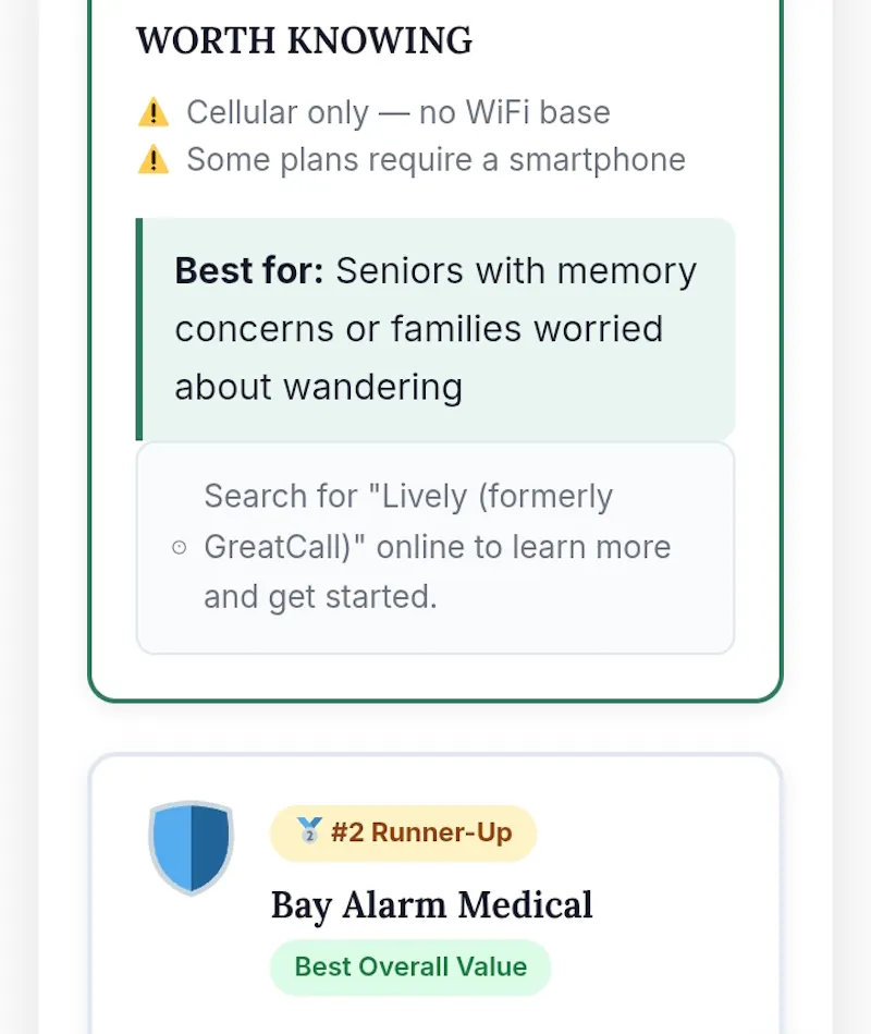 Medical Alert System Comparison Tool screenshot 2