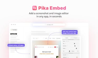 Logotipo de Pika Embed: Mejora la funcionalidad de tu aplicación con Pika Embed, la solución perfecta para la edición de imágenes y capturas de pantalla dentro de tu aplicación.