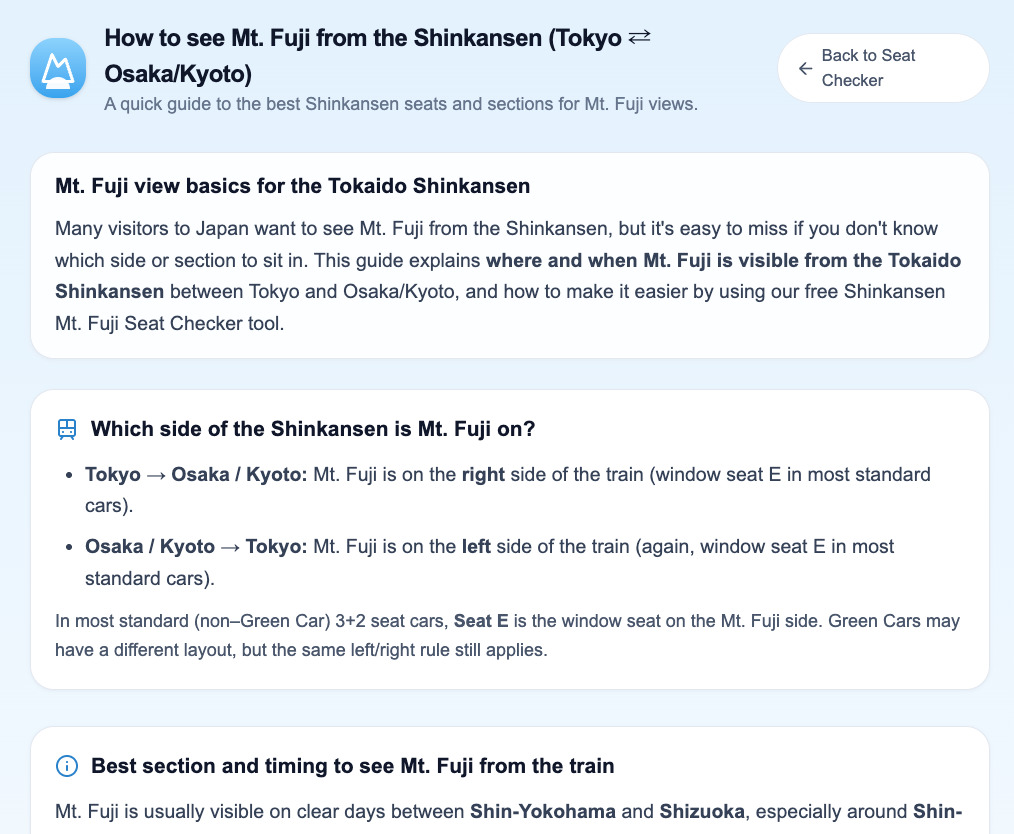 Shinkansen Fuji Seat Finder - Screenshot 3 showing product features and functionality
