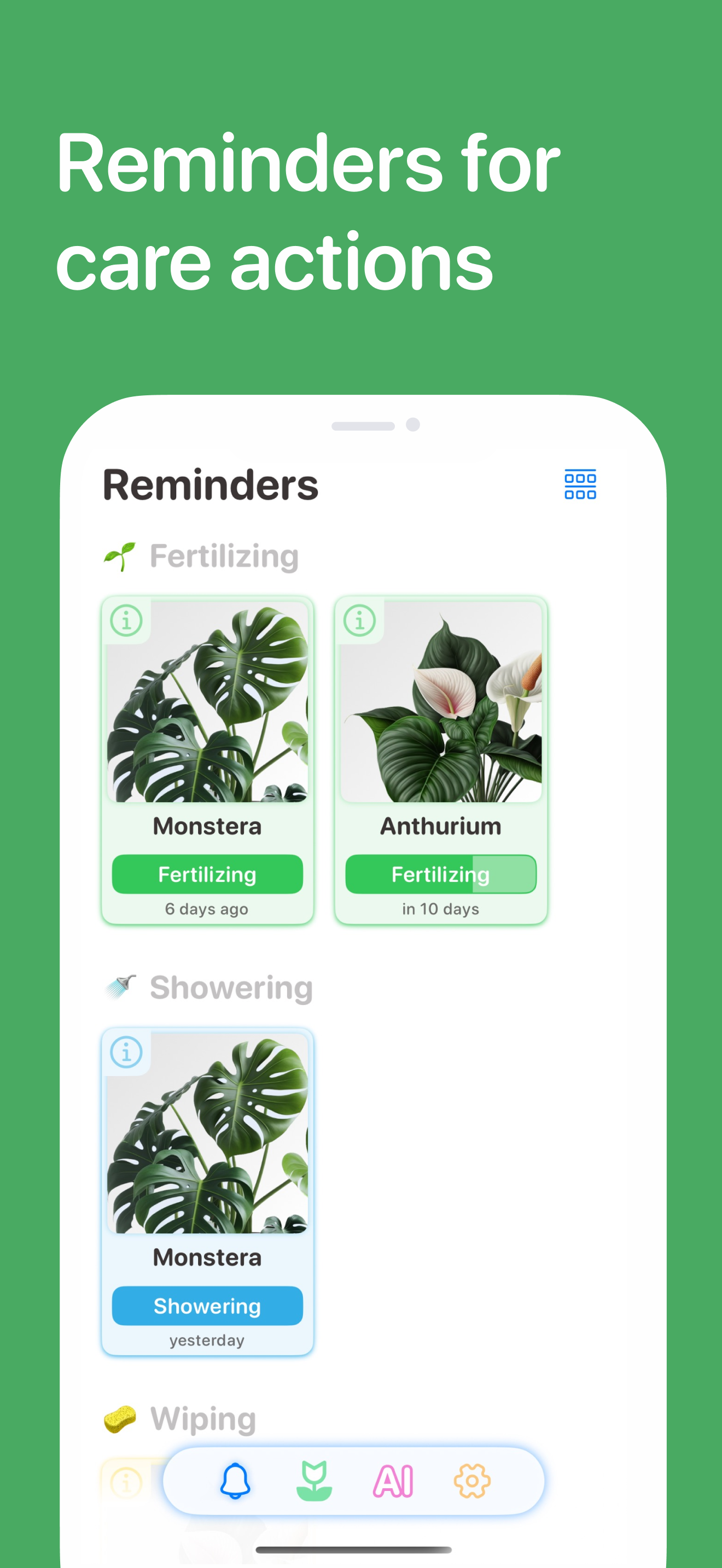 Mídia 6 de Verdes tem - Cuidados com plantas inteligentes: ID, pragas, lembretes, diário e chat da ai