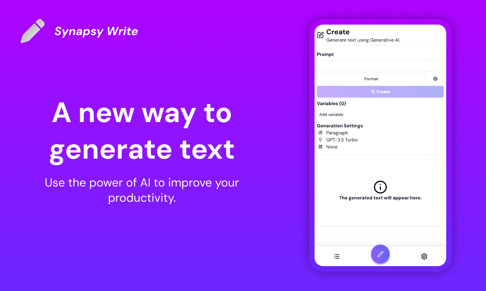 startuptile Synapsy Write-A new way to create text content powered by AI.