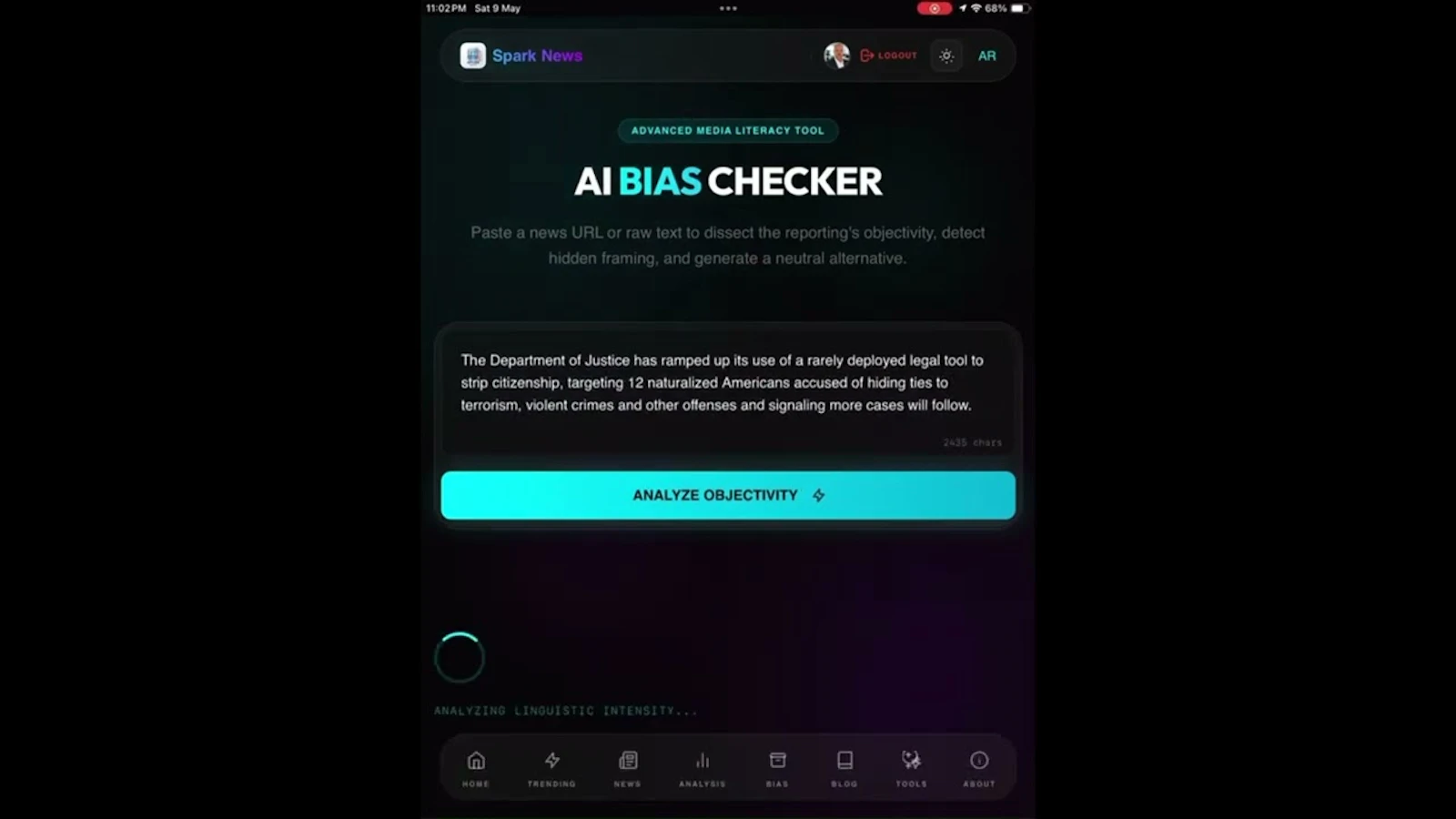 Spark News - AI Bias Checker screenshot 1 (video preview)
