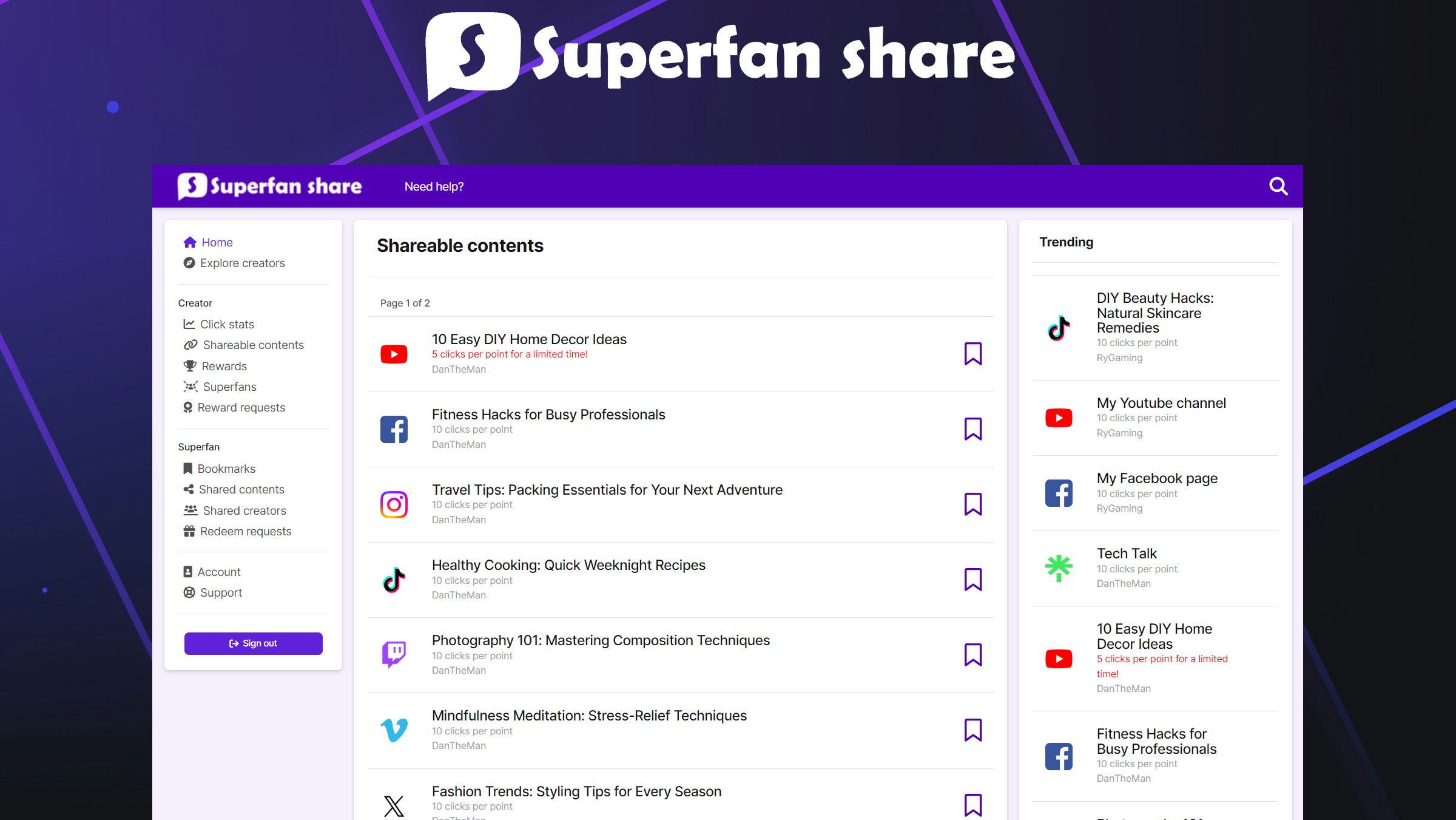 Superfan Share media 2