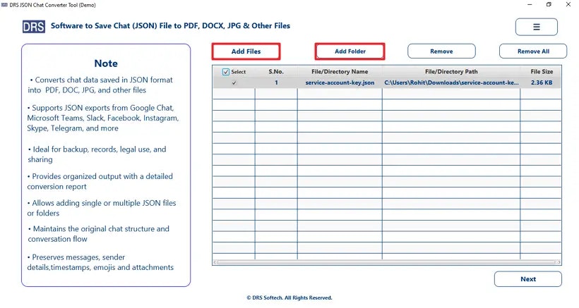 DRS Softech JSON Converter Tool  - Screenshot 2 showing product features and functionality