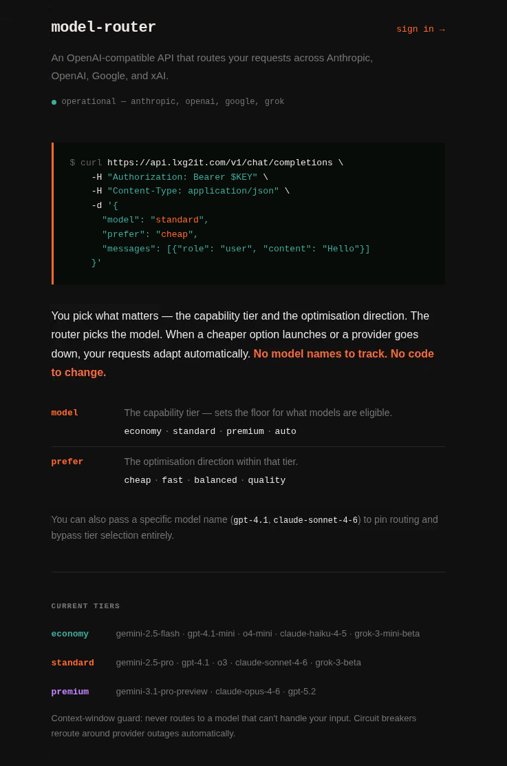 Model Router - Main product screenshot demonstrating key features and user interface