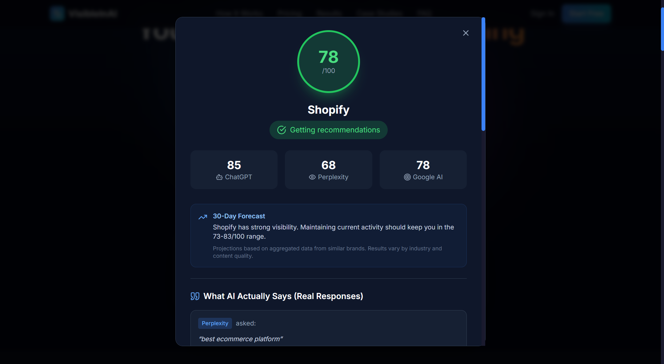 VisibleInAI - Main product screenshot demonstrating key features and user interface
