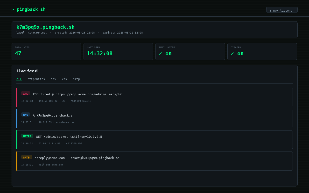PingBack.sh Free Blind XSS & OOB  gallery image