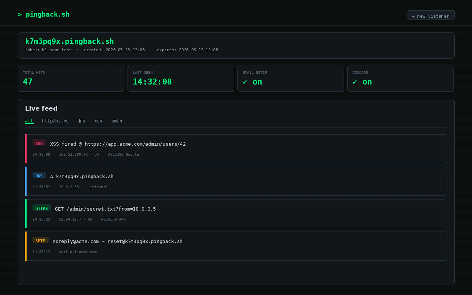 PingBack.sh Free Blind XSS & OOB  screenshot 2