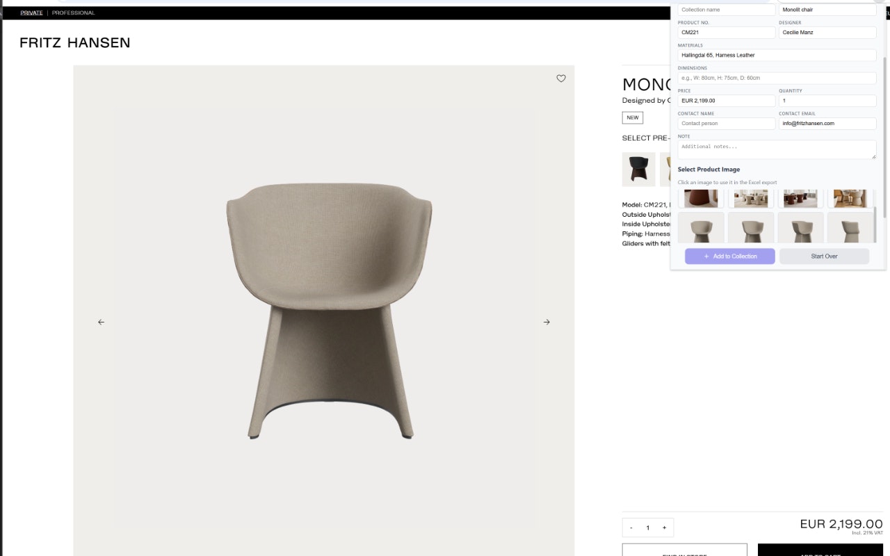 Fringe – Furniture Product Capture - Screenshot 2 showing product features and functionality