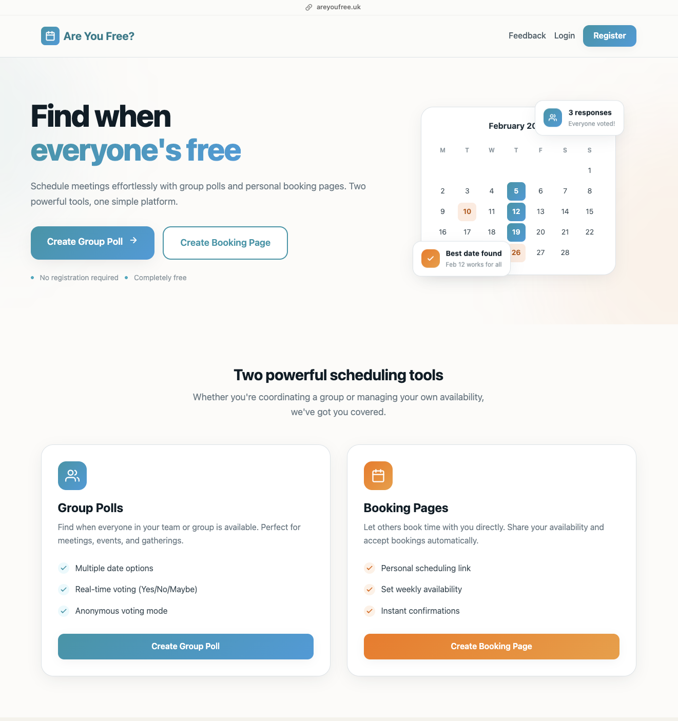 AreYouFree - Main product screenshot demonstrating key features and user interface