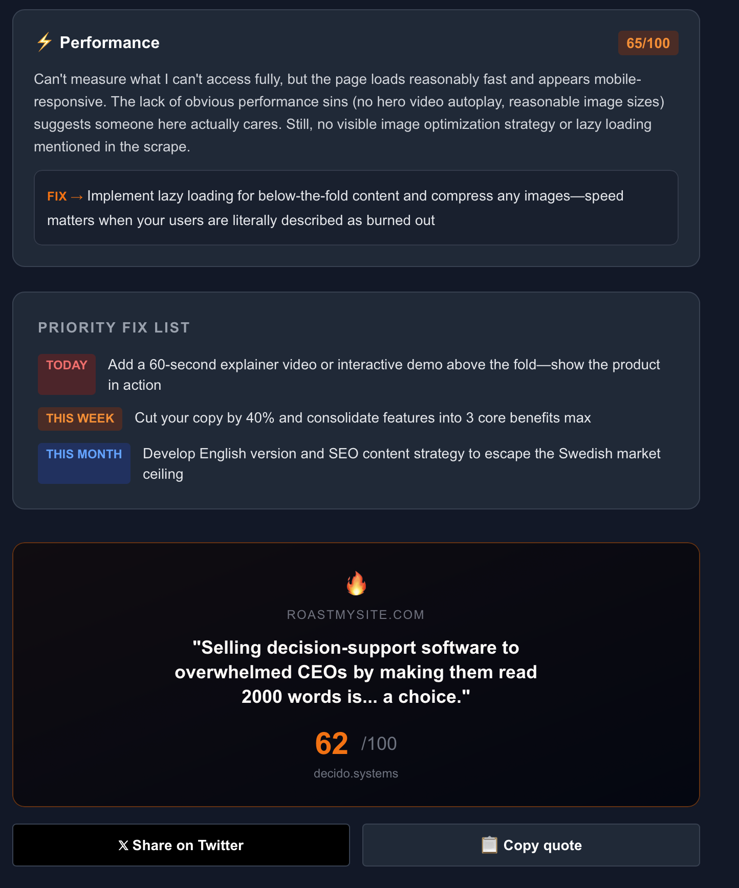 RoastMySite - Screenshot 3 showing product features and functionality