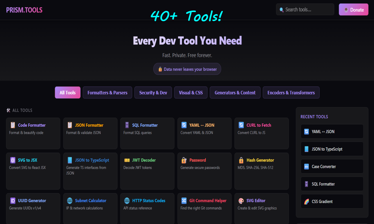 Prism.Tools - Main product screenshot demonstrating key features and user interface