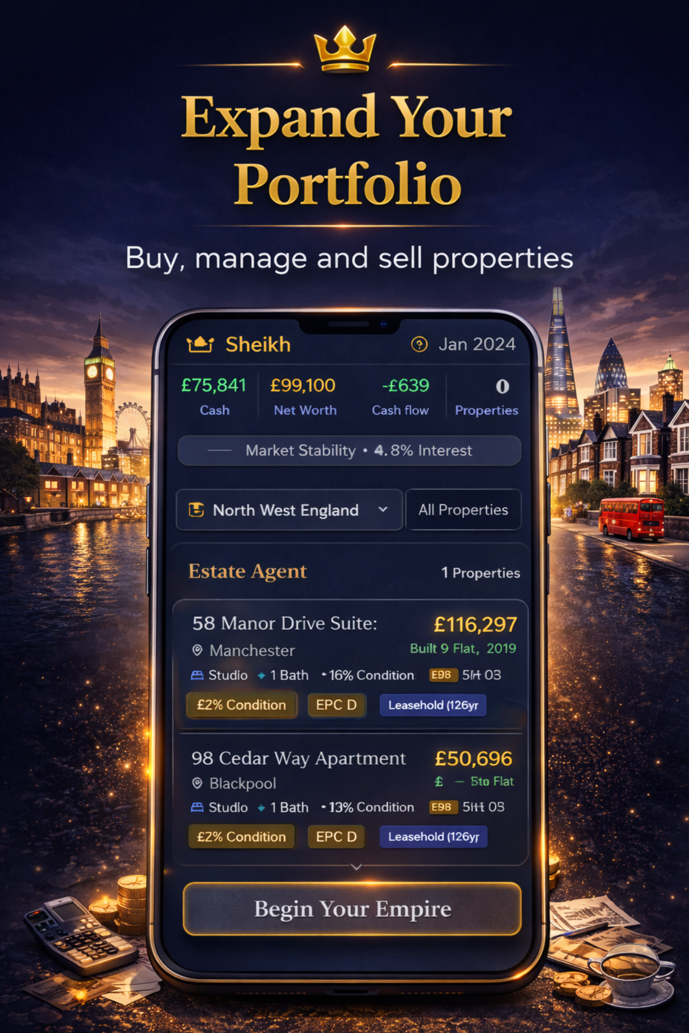 UK Property Tycoon - Screenshot 4 showing product features and functionality