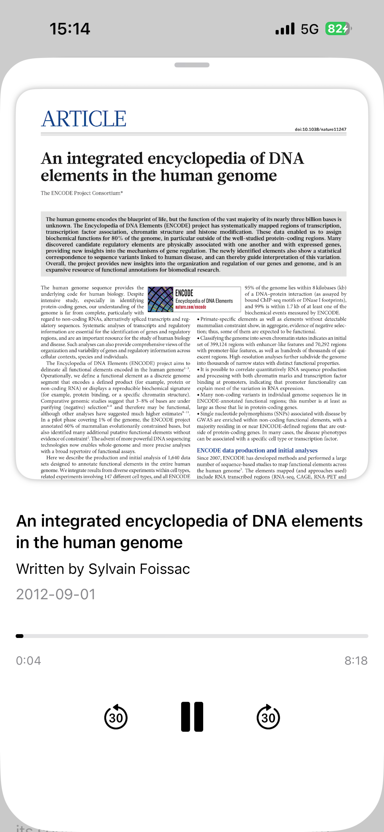 ReWave - Research as Podcasts (iOS) - Main product screenshot demonstrating key features and user interface