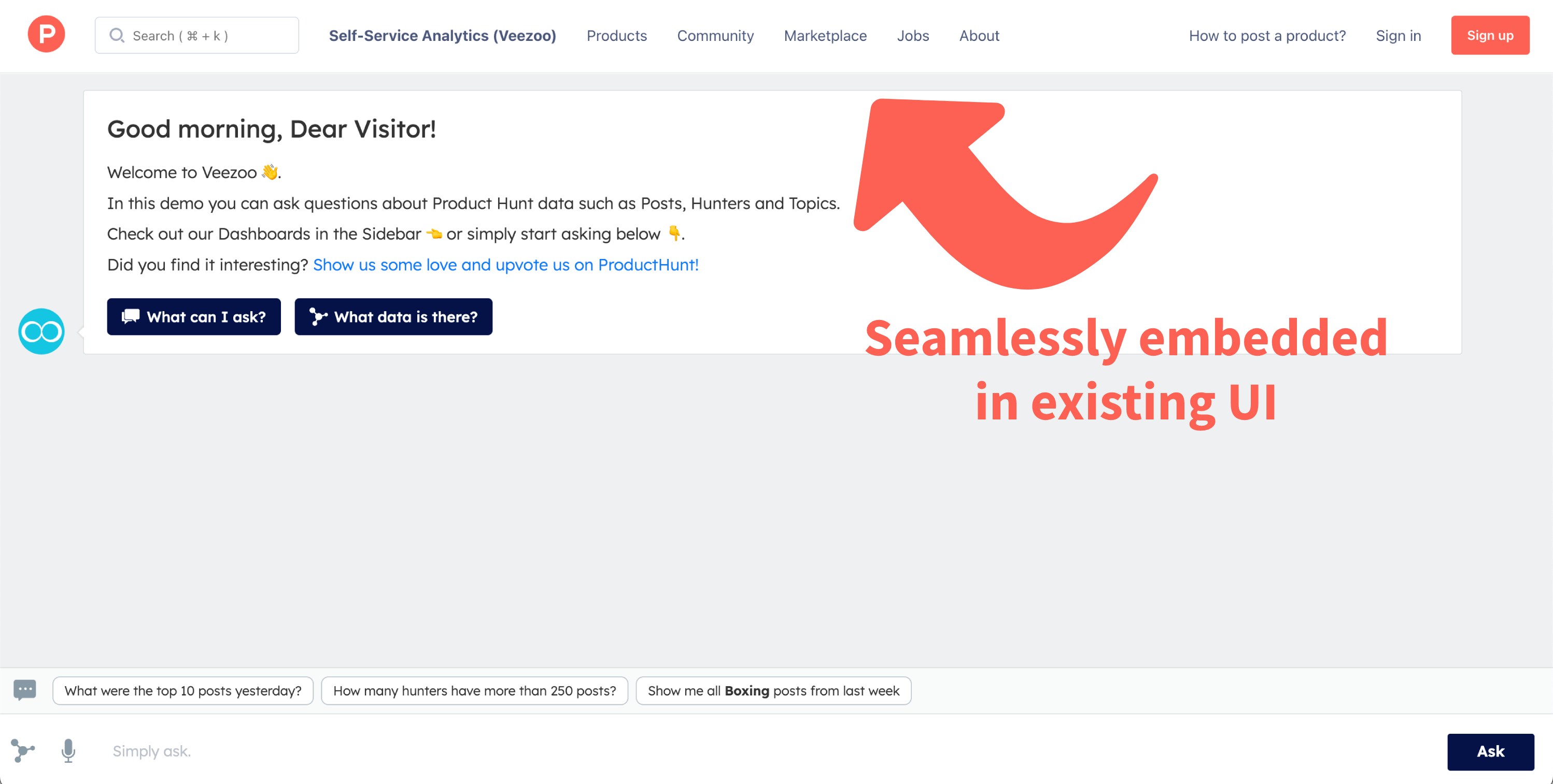 Veezoo Embedded Analytics - 소프트웨어에 대한 내장 된 chatgpt와 같은 분석 미디어 2