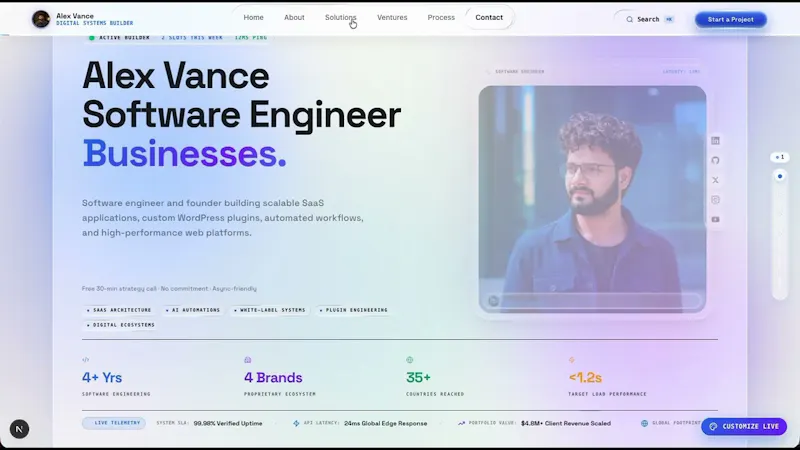 Liquid Glass Portfolio for Tech Founders screenshot 1 (video preview)