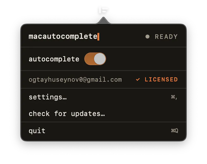 MacAutocomplete system-wide autocomplete screenshot 1